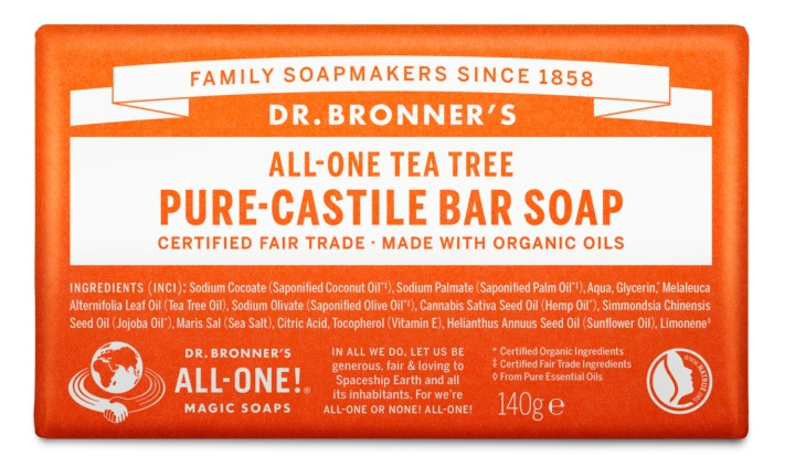 Dr. Bronner\'s Dr. Bronner\'s – Sæbebar med tea tree 140 g i gruppen HELSE OG SKJØNNHET / Hudpleie / Kroppspleie / Duftsåpe hos TP E-commerce Nordic AB (D43665)