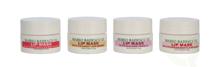 Mario Badescu Lip Mask Collection 32 g 4x8gr - Acai And Vanilla/Coconut And Mango/Watermelon And Basil/Pomegranate And Guava i gruppen HELSE OG SKJØNNHET / Makeup / Lepper / Leppepomade hos TP E-commerce Nordic AB (D44142)
