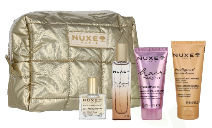 Nuxe Prodigious Travel Kit 85 ml Shampoo 30ml/Le Parfum 15ml/Dry Oil 10ml/Shower Oil 30ml i gruppen HELSE OG SKJØNNHET / Hudpleie / Soling / Solkrem hos TP E-commerce Nordic AB (D45822)