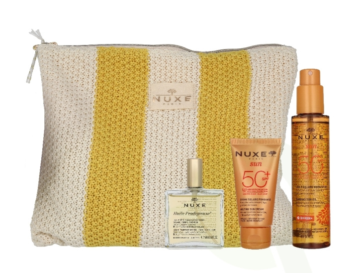 Nuxe Summer Set 250 ml Tanning Sun Oil SPF50 150ml/Melting Sun Cream SPF50 50ml/Huile Prodigieuse Multi-Puprose Dry Oil 50ml/Pouch i gruppen HELSE OG SKJØNNHET / Hudpleie / Soling / Solkrem hos TP E-commerce Nordic AB (D45831)