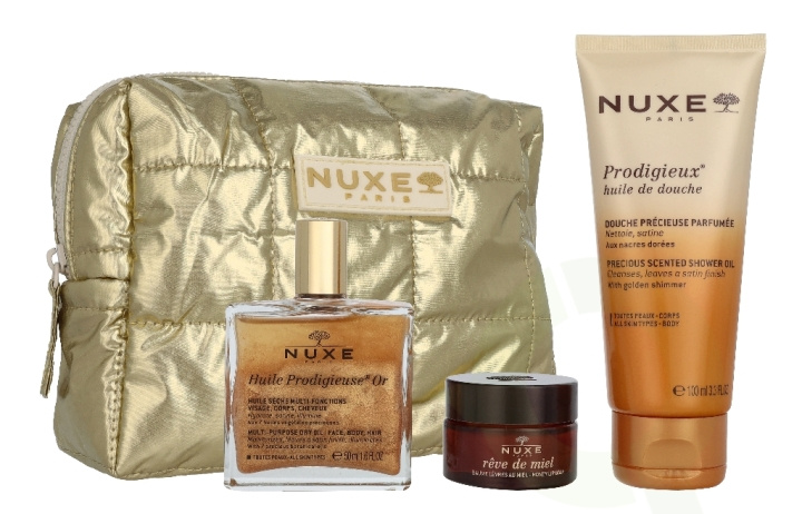 Nuxe My Beauty Essentials Set 165 ml Huile Prodigieuse Or 50ml/Nuxe Prodigieux Precious Scented Shower Gel 100ml/Reve De Miel Lip Balm 15gr/Pouch i gruppen HELSE OG SKJØNNHET / Gavesett / Gavesett for henne hos TP E-commerce Nordic AB (D45833)