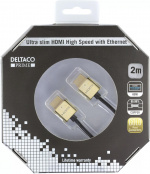 DELTACO PRIME tynn HDMI-kabel med gullbelagte zink-kontakter, 2m DELTACO PRIME tynn HDMI-kabel med gullbelagte zink-kontakter, 2m