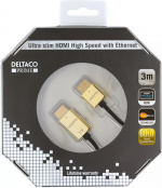 DELTACO PRIME tynn HDMI-kabel med gullbelagte zink-kontakter, 3m DELTACO PRIME tynn HDMI-kabel med gullbelagte zink-kontakter, 3m