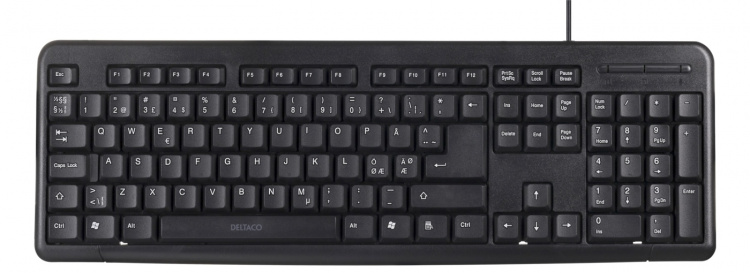 DELTACO tastatur, nordisk, USB, svart