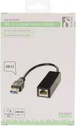 DELTACO USB 3.0 nettverksadapter, gigabit, 1xRJ45, svart DELTACO USB 3.0 nettverksadapter, gigabit, 1xRJ45, svart