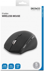 DELTACO trådlös optisk mus, 5 knappar med scroll, 1600 DPI, svart