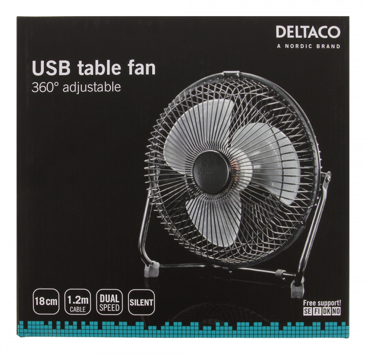 DELTACO USB-vifte, 18cm, bordmodell, 1x USB Type A ma, svart