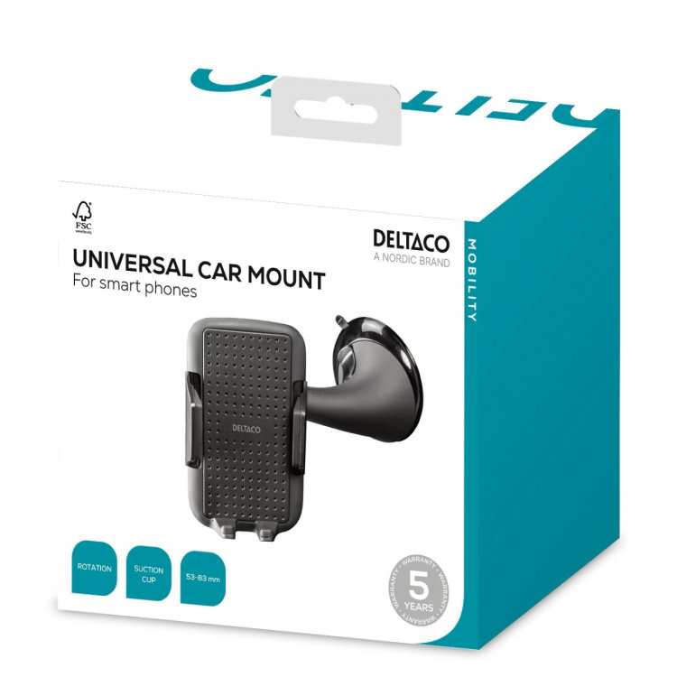 DELTACO Smarttelefonholder, justerbart feste med sugekopp, svart (ARM-230)