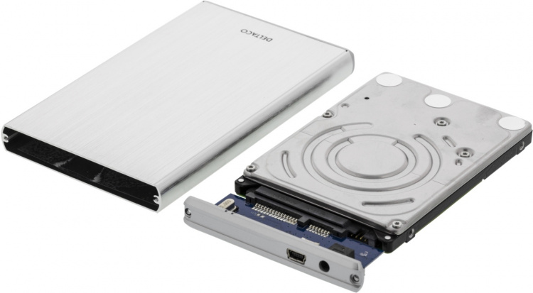 DELTACO eksternt kabinett for 1x2,5 SATA 6Gb/s-harddisk, USB3, sølv DELTACO eksternt kabinett for 1x2,5 SATA 6Gb/s-harddisk, USB3, sølv