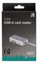 DELTACO USB 3.0 minnekortleser, 3 spor, hvit/sølv (UCR-147) DELTACO USB 3.0 minnekortleser, 3 spor, hvit/sølv (UCR-147)