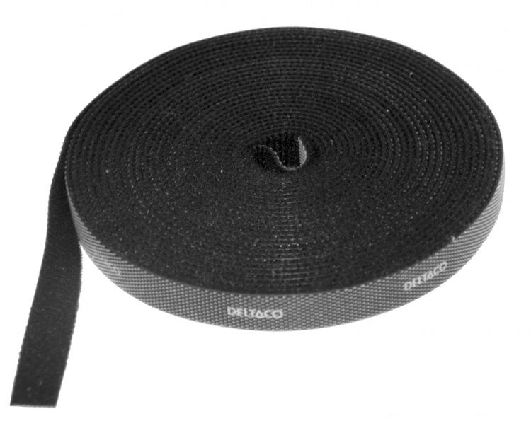 Kardborrband, 5m, 10mm, Svart