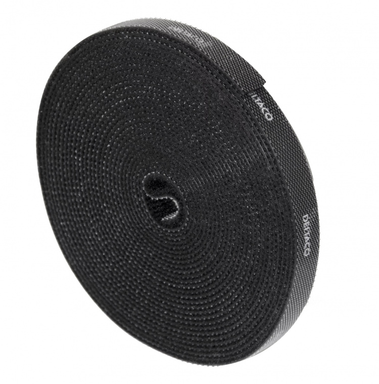 Kardborrband, 5m, 10mm, Svart