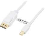 DELTACO DisplayPort til Mini DisplayPort-kabel, 20-p ha-ha, 1 m, hvit (DP-1110)