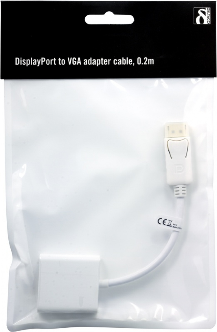 DELTACO DisplayPort til VGA-adapter, Full HD i 60H,hvit, 0,2m DELTACO DisplayPort til VGA-adapter, Full HD i 60H,hvit, 0,2m