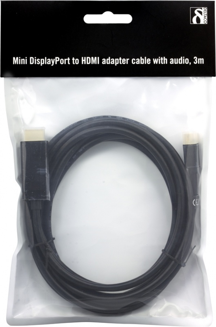 DELTACO mini DisplayPort til HDMI kabel med lyd, Full HD i 60Hz, 3m
