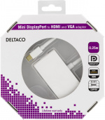 DELTACO mini DisplayPort til HDMI- og VGA-adapter, 0,25 m, hvit (DP-HDMIVGA1-K)