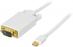 DELTACO mini DisplayPort til VGA(HD15)-kabel, ha-ha, 1 m, hvit (DP-VGA101)