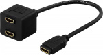 DELTACO HDMI-adapter, 1xHDMI ho til 2xHDMI ho, 19-pinners (HDMI-13)