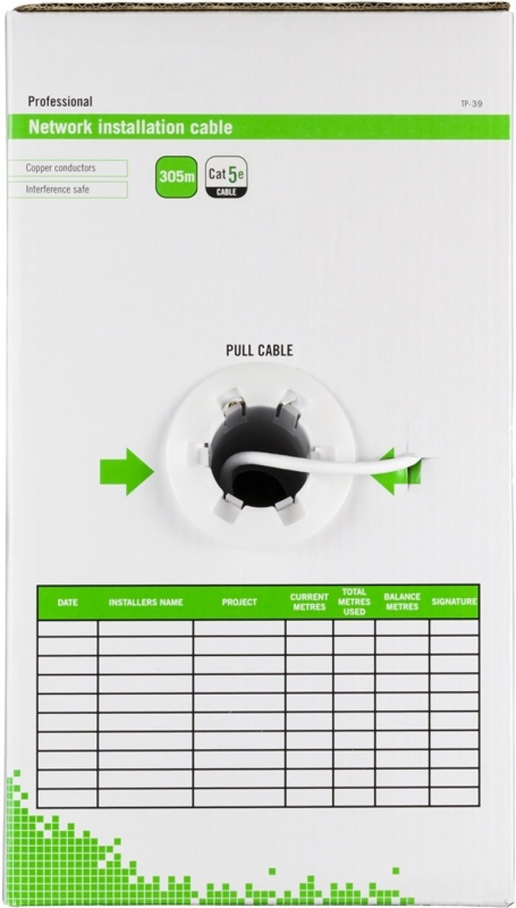 DELTACO UTP installasjonskabel Cat5e 305m boks,hvit