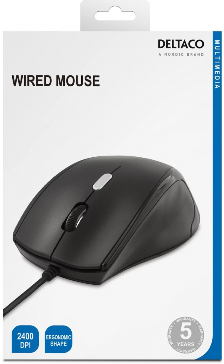 DELTACO optisk mus, 3 knapper med scroll, USB, svart (MS-774)