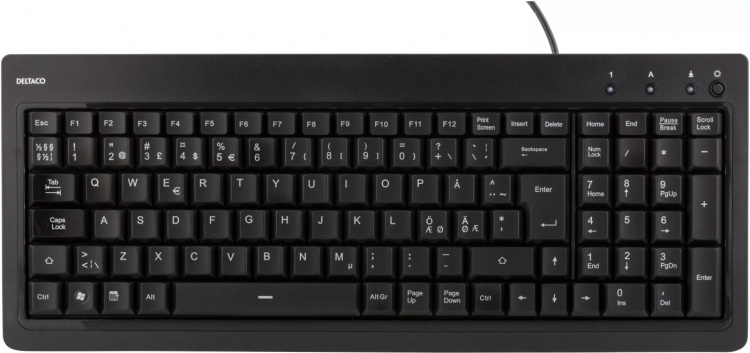 DELTACO tastatur med bakgrunnsbelysning, USB, blått lys, svart DELTACO tastatur med bakgrunnsbelysning, USB, blått lys, svart