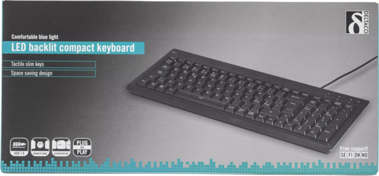 DELTACO tastatur med bakgrunnsbelysning, USB, blått lys, svart DELTACO tastatur med bakgrunnsbelysning, USB, blått lys, svart