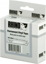 DYMO RhinoPRO etikettbånd permanent vinyl 12 mm, svart på hvit, 5,5 m rull (18444)