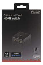 DELTACO Dubbelriktad HDMI-switch, 1-2 eller 2-1, manuell, svart