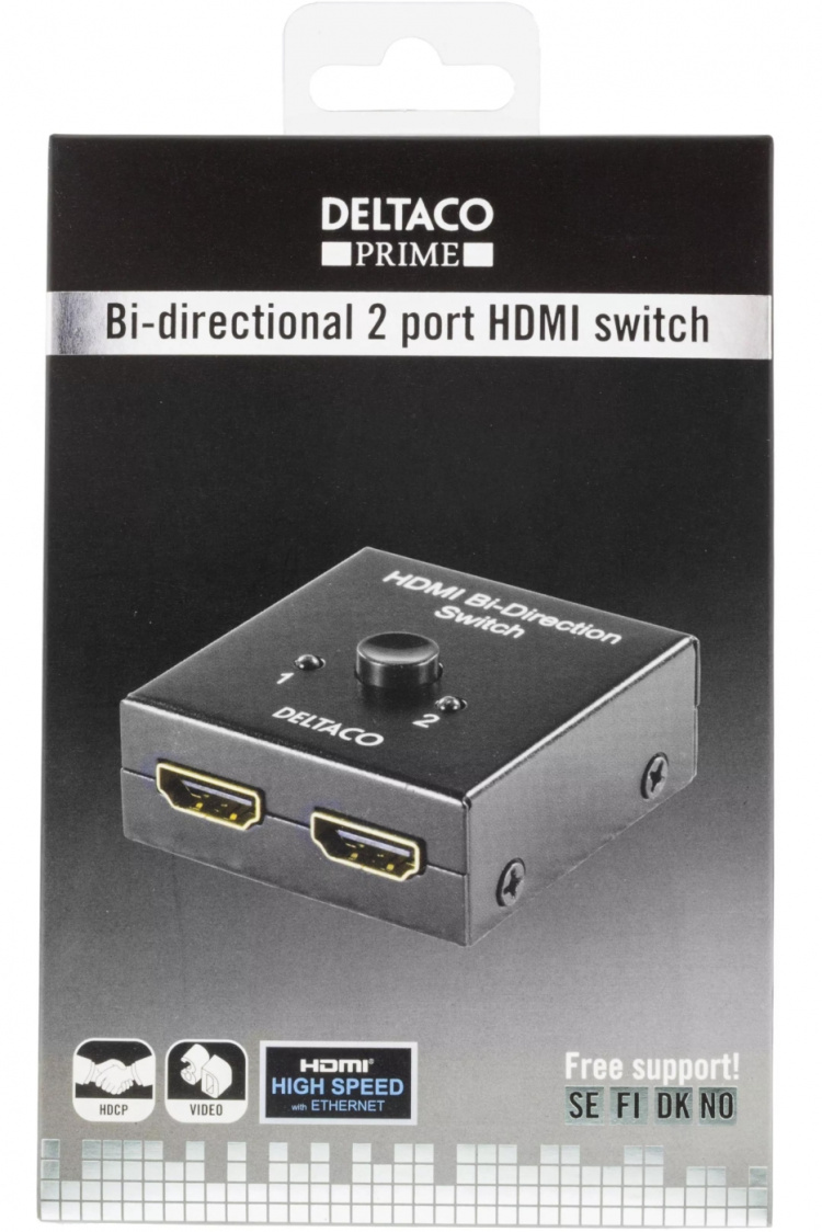 DELTACO Dubbelriktad HDMI-switch, 1-2 eller 2-1, manuell, svart