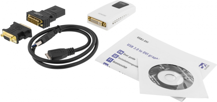 USB 3.0 till DVI/HDMI/VGA-adapter, 2048x1152, vit USB 3.0 till DVI/HDMI/VGA-adapter, 2048x1152, vit