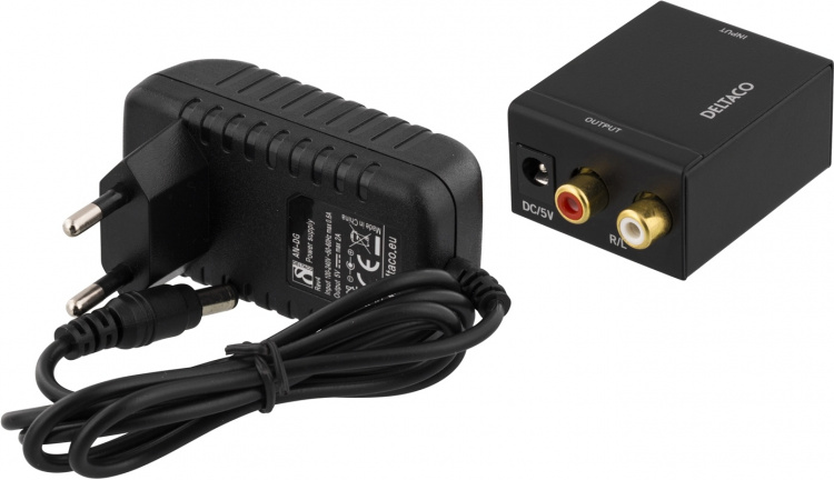 DELTACO digital til analog lydomformer, 2xRCA, S/PDIF, svart (DG-AN)