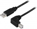 DELTACO USB 2.0 kabel Type A output-Vinklet Type B output,1m,svart