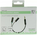DELTACO, 3,5 mm hann til 3,5 mm mikrofon og stereo hunn, 0,1 m, svart (AUD-201)