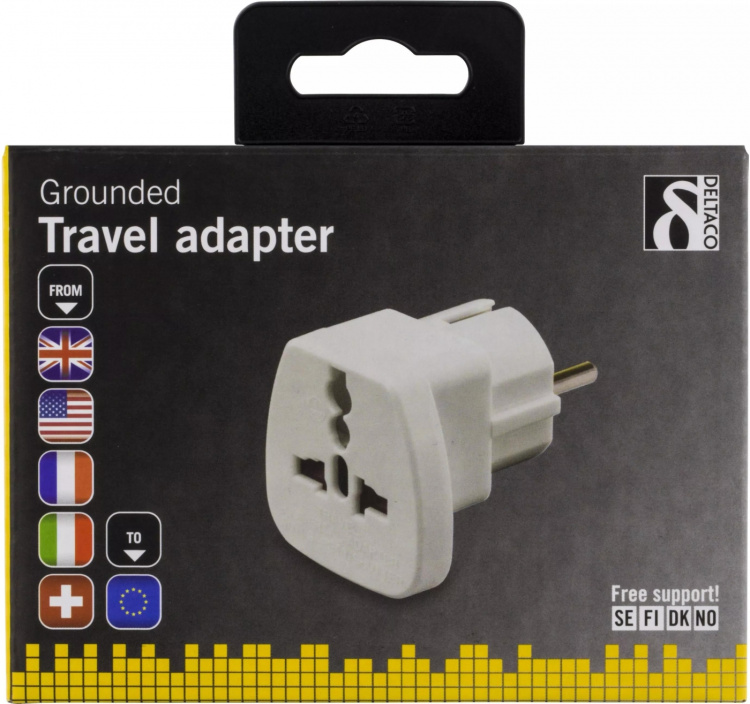 DELTACO Reiseadapter, UK/US/Italia/Sveits - EU, 250V/13A, jordet, hvit (GT-426)
