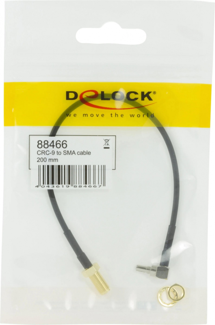 DeLOCK adapter, CRC-9 ha vinklet 90 - rett SMA ho, 0,2m, svart (88466)