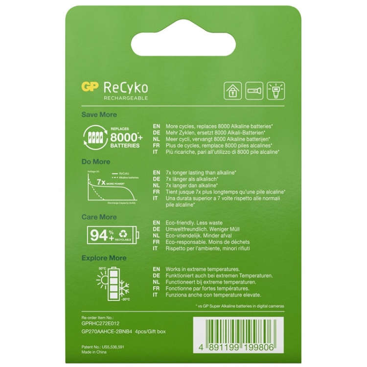 GP ReCyko oppladbare AA-batterier