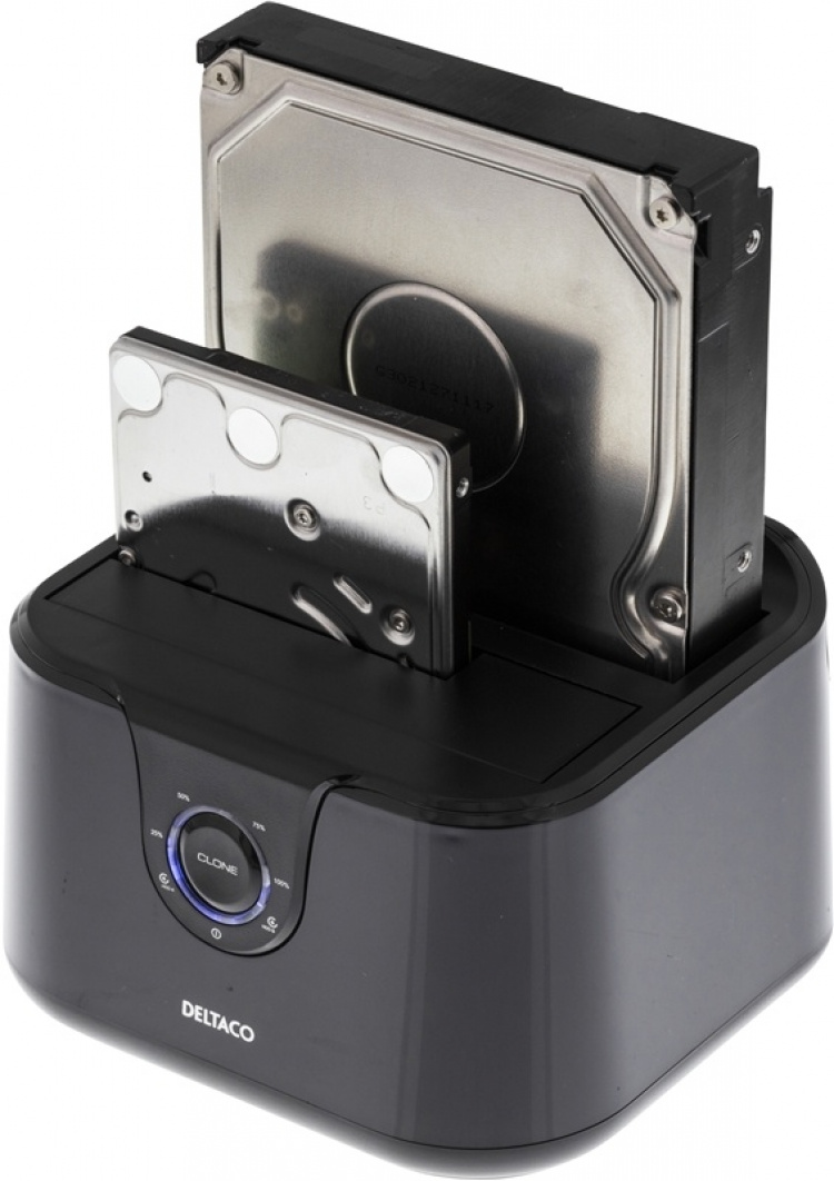 DELTACO USB 3.0 dockningsstation med kloning, 2x2,5/3,5