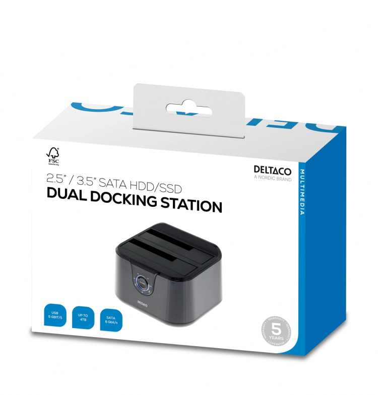 DELTACO USB 3.0 dockningsstation med kloning, 2x2,5/3,5