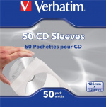 Verbatim papirlomme for CD/DVD-plater, hvit/transparent, 50-pk