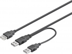 DELTACO USB-strömkabel, Y-kabel, 2xTyp A hane till 1xTyp A hona, 0,3 m