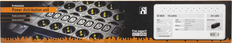 DELTACO Strømskinne med 10xCEE 7/4-kontakter, 1xCEE 7/7, 0,501m 1U,3m, svart (GT-8635)