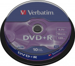 Verbatim DVD+R, 16x, 4,7 GB/120 min, 10-pakning spindel, AZO (43498)