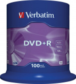 Verbatim DVD+R, 16x, 4,7 GB/120 min, 100-pakning spindel, AZO (43551)