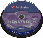 Verbatim DVD+R DL, 8x, 8,5 GB/240 min, 10-pakning spindel, AZO (43666)