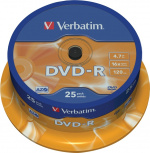Verbatim DVD-R, 16x, 4,7 GB/120 min, 25-pakning spindel, AZO (43522)