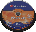 Verbatim DVD-R, 16x, 4,7 GB/120 min, 10-pakning spindel, AZO (43523)