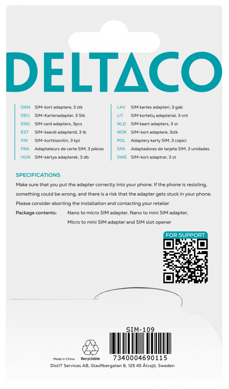 DELTACO SIM-kortsadapter, 3-pack DELTACO SIM-kortsadapter, 3-pack