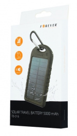 Forever STB-200 PowerBank, solcelle, 5000 mAh - Svart