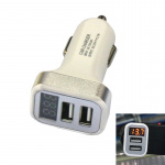 USB-billader med 2 USB-porter og display, sølv USB-billader med 2 USB-porter og display, sølv