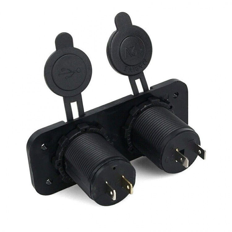 Ekstra stikkontakt for bil, båt, bobil, 12V og 2xUSB 1A, 2,1A